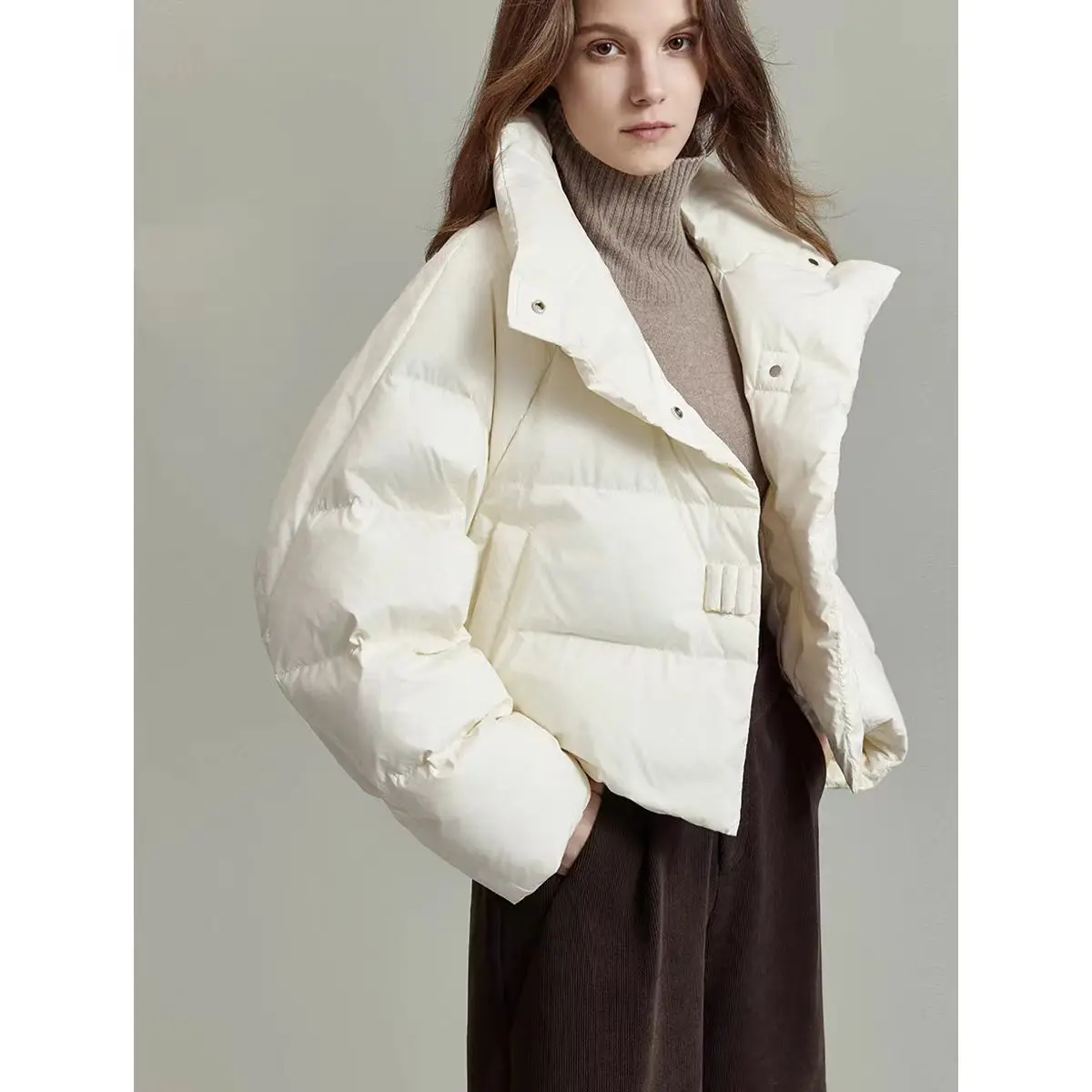 Design Cropped Jacket Winter Short Puffer Jacket Women Clothing Cotton-padded Coats Warm Stand-up Collar Coat Bread Jackets