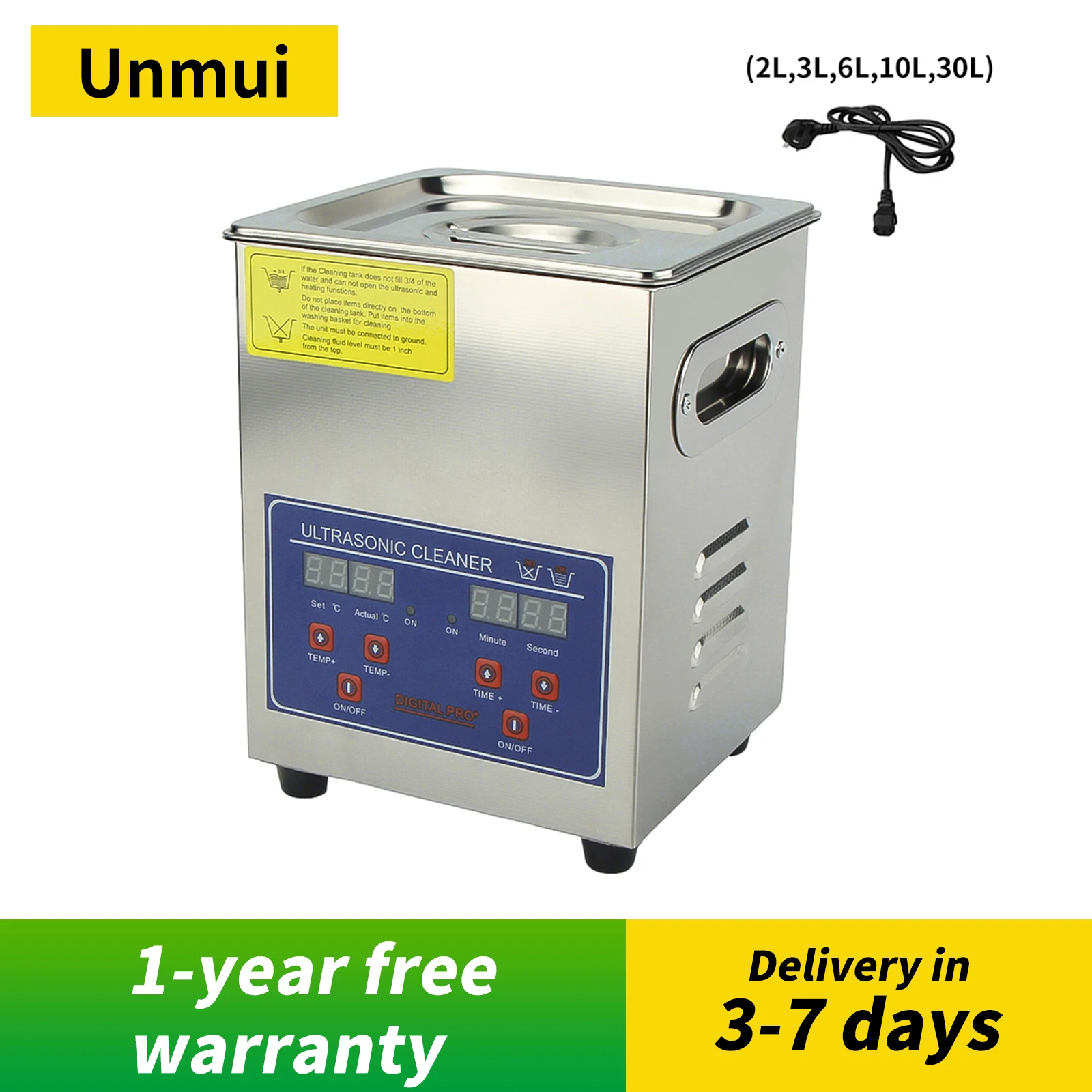 Máquina de Limpeza Ultrassônica Digital com Aquecimento em Aço Inoxidável 2L/3L/6/10/15/30L 40KHZ Eletrodoméstico