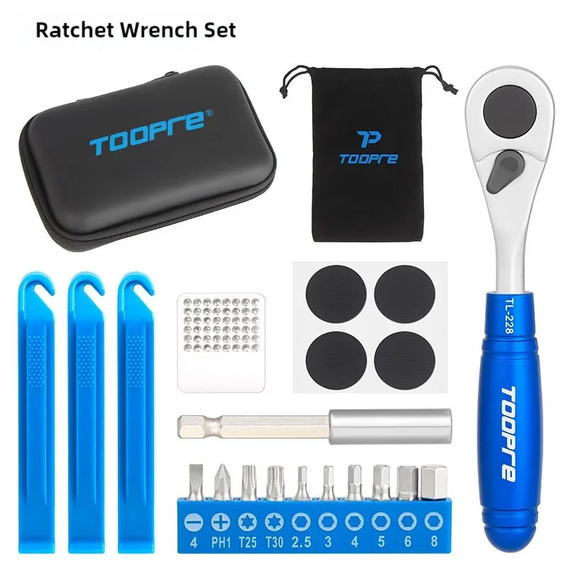 TOOPRE Bicycle Repair Kits Mini Ratchet Wrench Multifunctional Tool 6sockets Head Bike Tyre Tools Allen Key Screwdriver