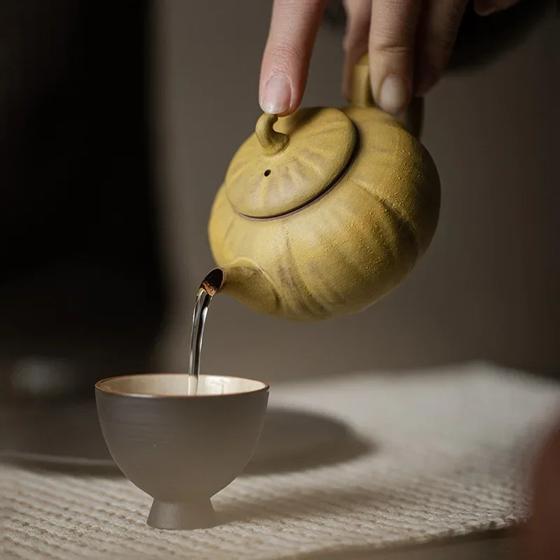 130ML Japanese-style Coarse Pottery Bionic Teapot Kung Fu Tea Set Ceramic Household Pumpkin Pot Handmade Teapot Tea Ceremony