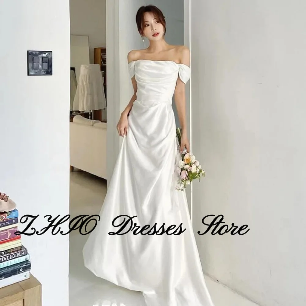 

ZHIO Простое вечернее платье с корсетом, свадебное платье с открытыми плечами по индивидуальному заказу, элегантное платье для выпускного вечера без рукавов для фотосессии