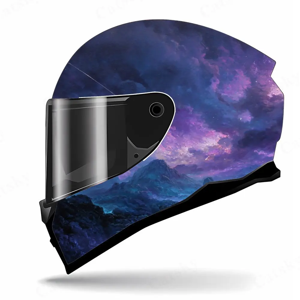 Purple Mountains and Starry Sky Full Face Helmet Decals - Durable and Waterproof PVC, self-adhesive Motorcycle Racing Helmet Aes view 3