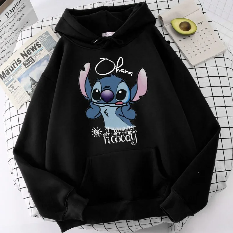 Disney Stitch Hoodies Women Harajuku Pullovers Cute Unisex Casual Tops Hooded Sweatshirt