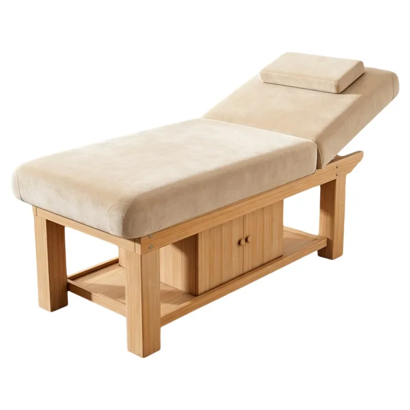 Solid wood beauty massage bed, reinforced solid wood frame SPA therapy beauty skincare bed, eyelash sculpture embroidery bed, cu