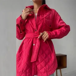 Giacca invernale a maniche lunghe con colletto ribaltabile e cintura soprabito OL Casual tasca per il pendolarismo cappotto allentato cappotto lungo caldo invernale da donna nuovo