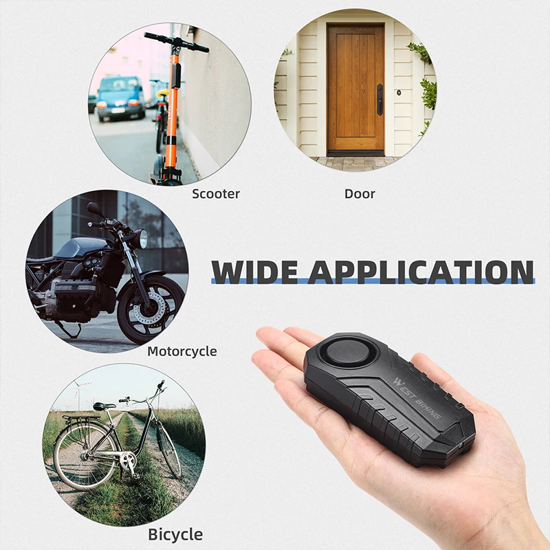 WEST BIKING Wireless Bicycle Safety Alarm Remote Search Locking Scooter Motorcycle E-Bike Waterproof Anti theft Vibration Alarms