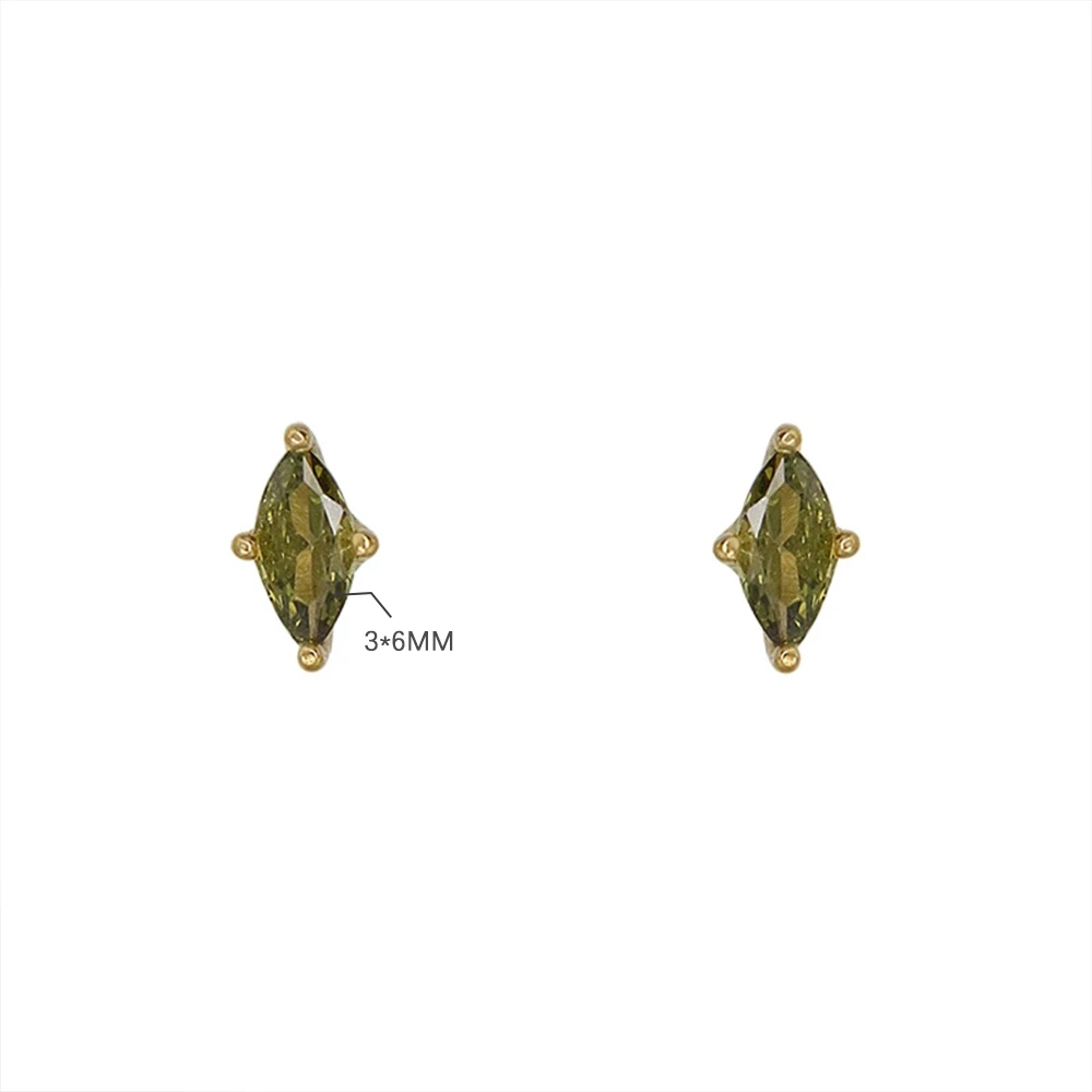 CANNER Olive Green Marquise Zircon Stud Earrings S925 Sterling Silver Gold-Plated Square Pink Zircon Earrings Simple Jewelry