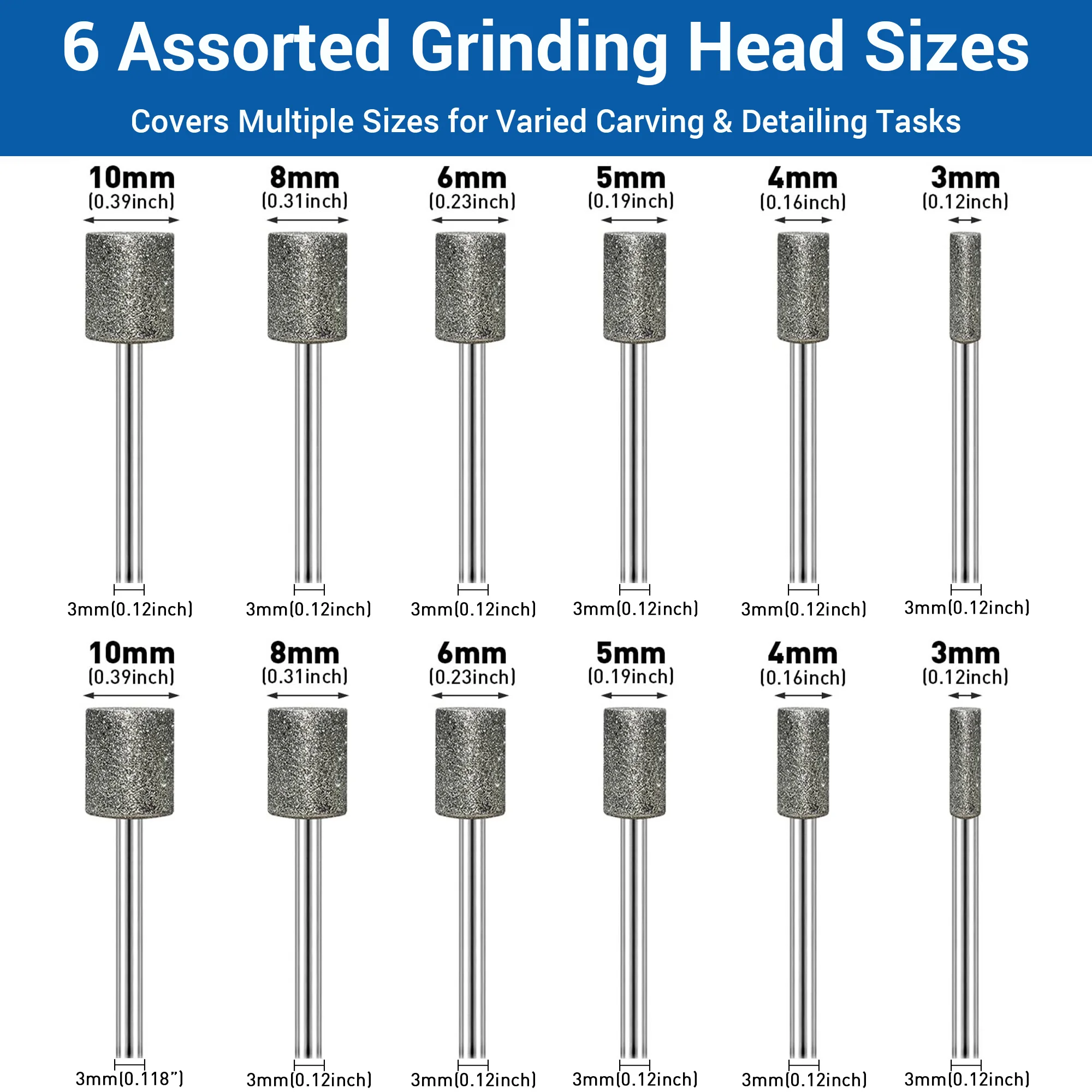 12PCS Diamond Burr Bit Set, 1/8