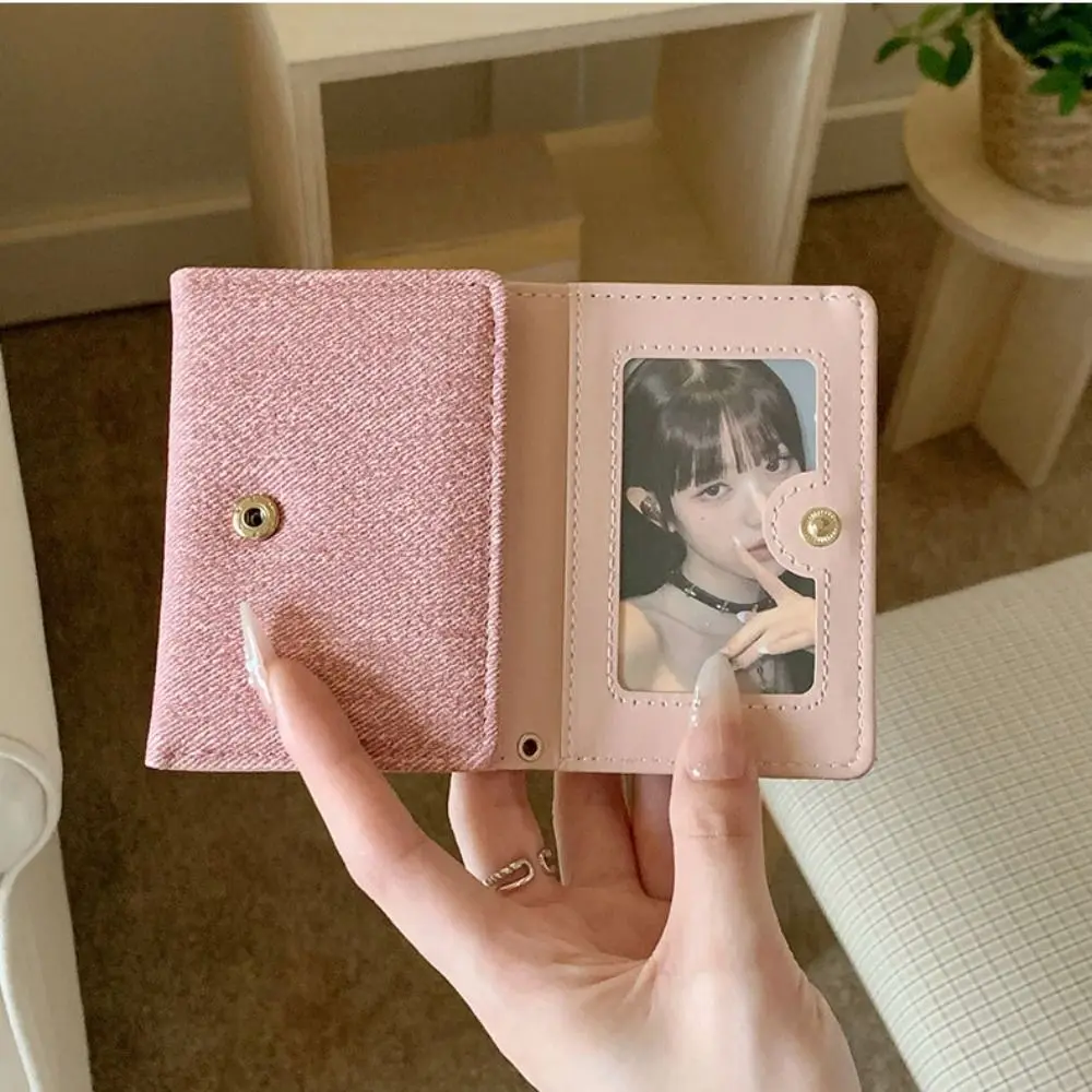 Card Pouch Portable Embroidered Bow Wallet PU Leather Cute Denim Coin Purse Embroidery Multiple Card Leather Card Holder Women