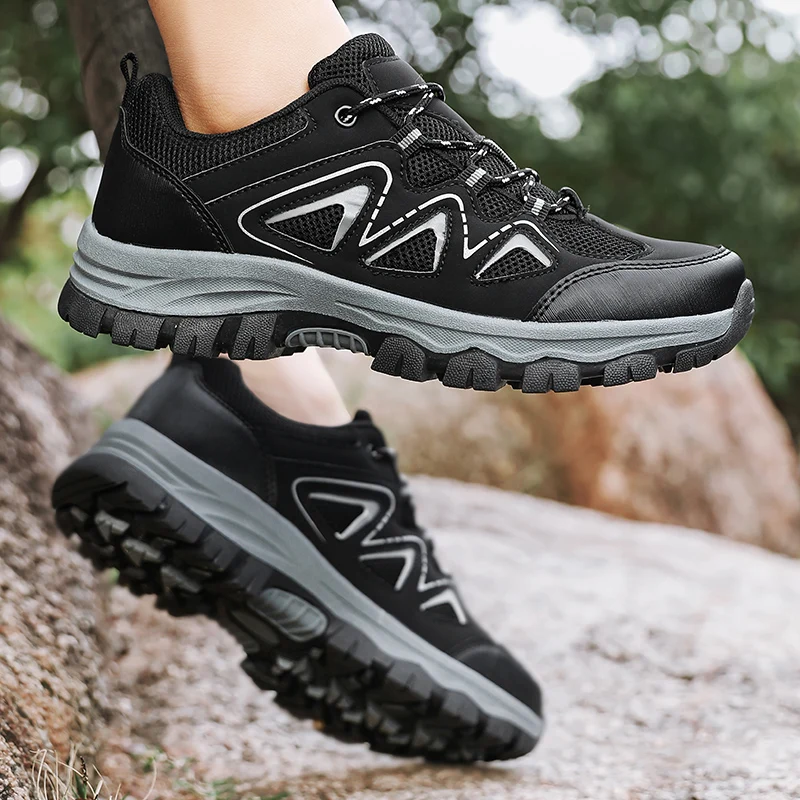 รองเท้าเดินป่าผู้ชายแบบออลเทอร์เรน ปี 2025 รองเท้ากีฬากลางแจ้ง ระบายอากาศได้ดี ทนทานต่อการสึกหรอ ผ้าตาข่ายกันลื่น รองเท้าปั่นจักรยาน