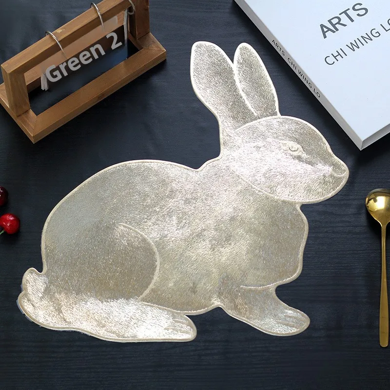 Mantel Individual con sombreado de conejo, decoración bonita para el hogar, PVC, estampado en caliente, impermeable, a prueba de aceite, aislamiento térmico, tapete de mesa de Pascua, 2 uds.
