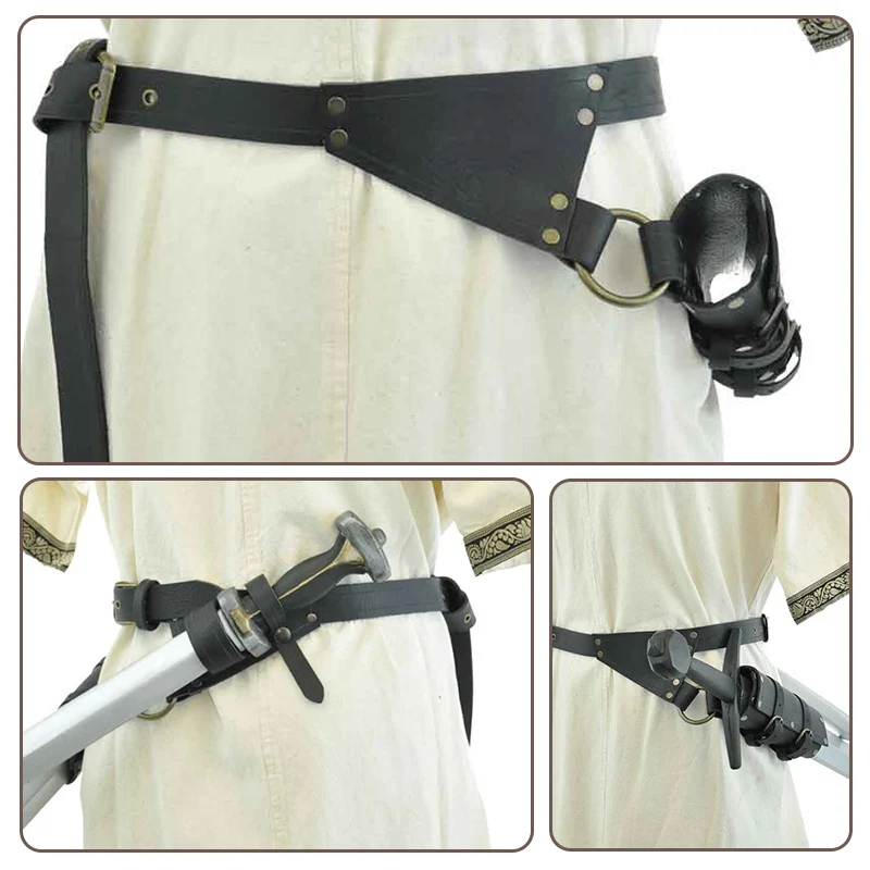2026 Medieval Warrior PU Leather Waist Sword Sheath Belt Blade Holder Viking Samurai Knight Role Play Cosplay Decor Accessories