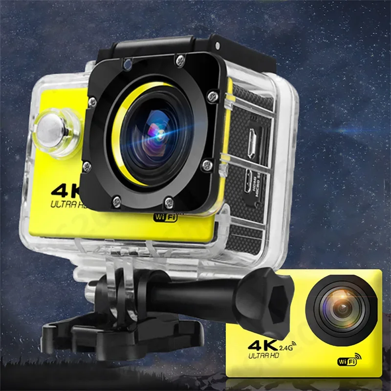 Action Camera 4K Ultra HD Waterproof 2.0-inch Screen WiFi Remote Control 30fps/170D Underwater Helmet Sports Go Video Camera Pro