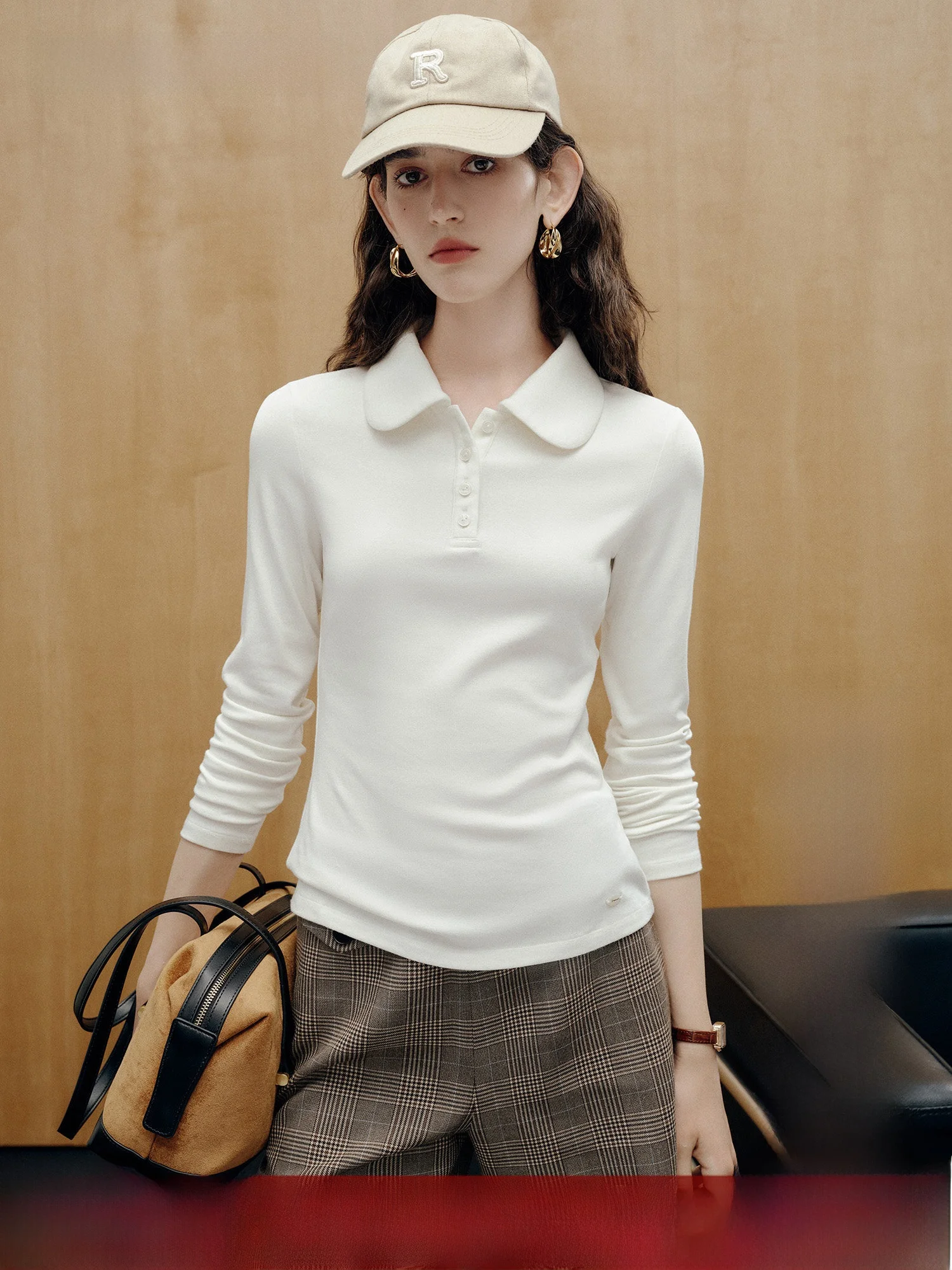 Famanxun Women's Slim Fit Long Sleeve Wool T-Shirt White Doll Collar Base Layer Wear Underwear Commute Daily Pure Color Knitted