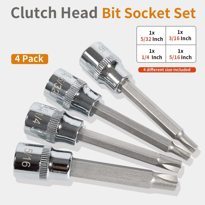 4 Pack Clutch Head Bit Socket Set Used with 3/8 Inches Square Drive for Chevy Cars and Trucks Older