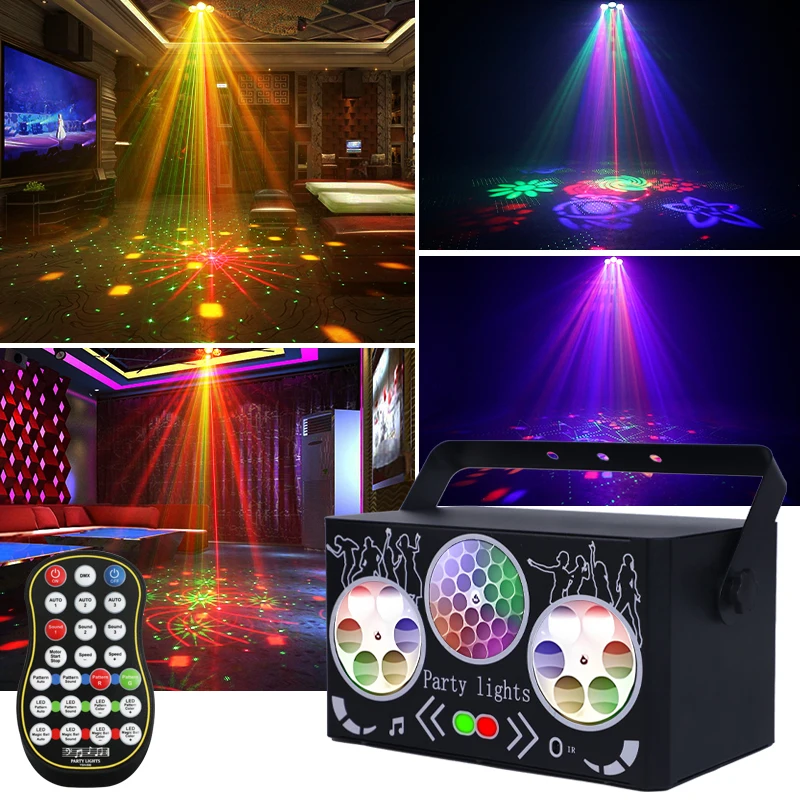 

YSH Patterns Stage Light Disco RGB LED DMX Sound Activated Laser Dj Light для свадебной вечеринки Праздник Крытый декор Клубный светильник No r