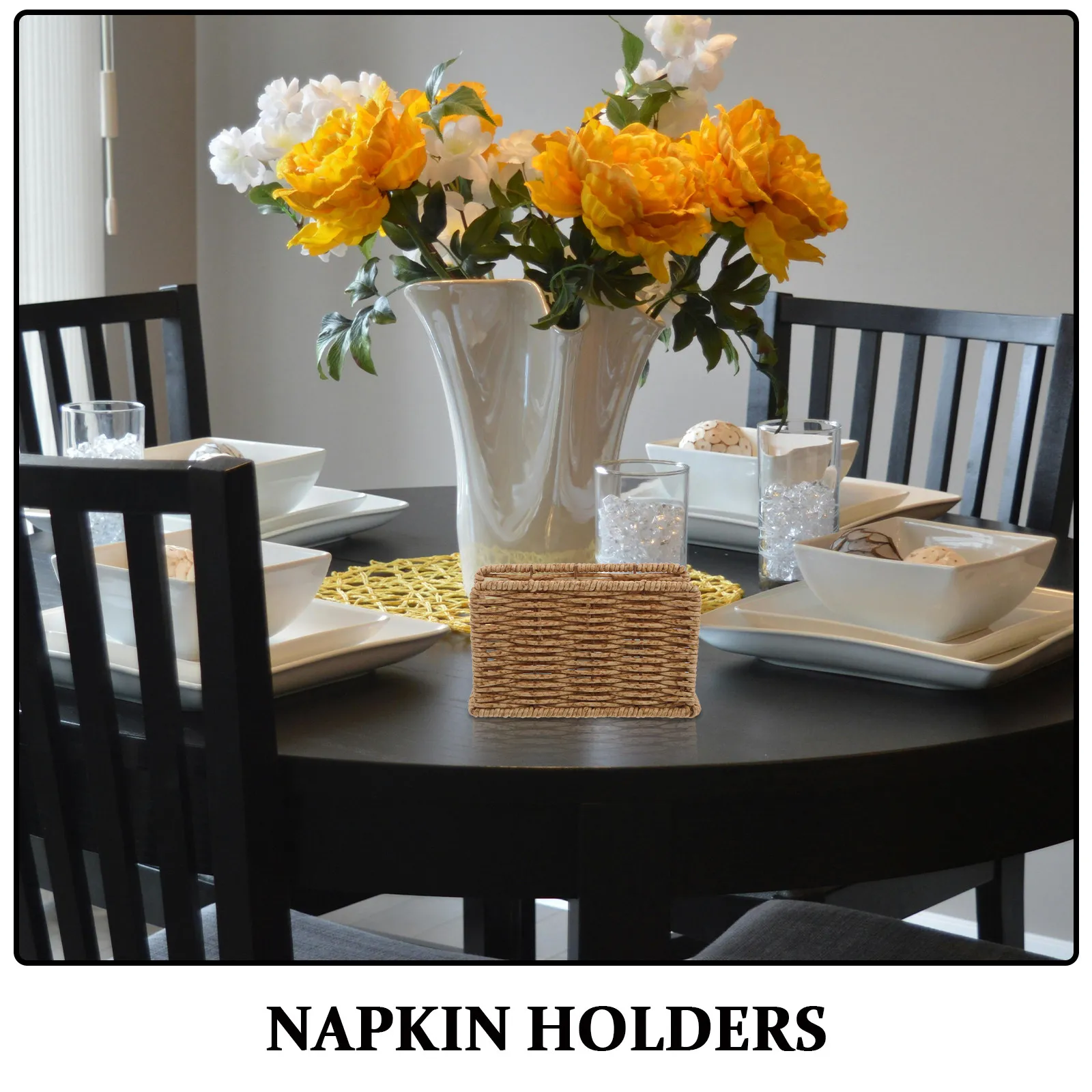 Hand Woven Imitation Rattan Napkin Holder Stand for Table Modern Farmhouse Dining Room Decor Sleek Stable Standing Paper Napkin - view 5