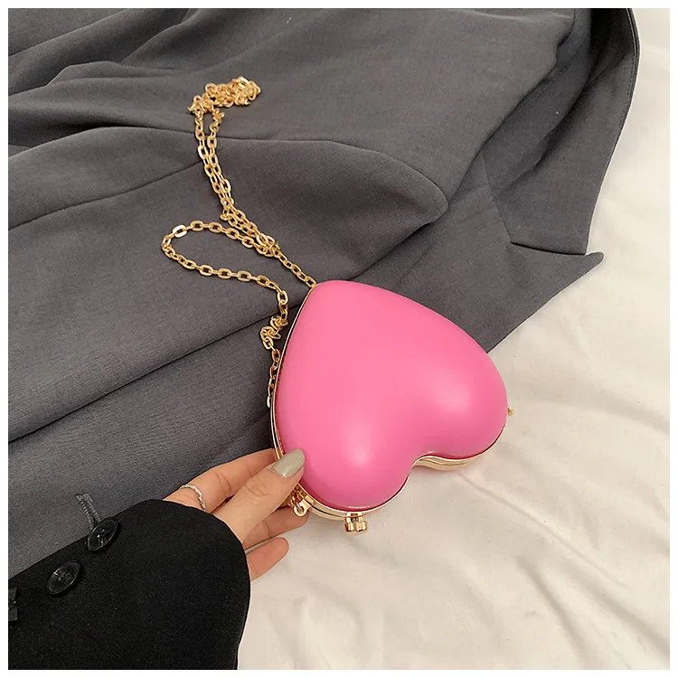 Cute Heart Shaped Small Bag Women\'s Spring/Summer New Fashion Chain Box Bag Single Shoulder Crossbody Bag