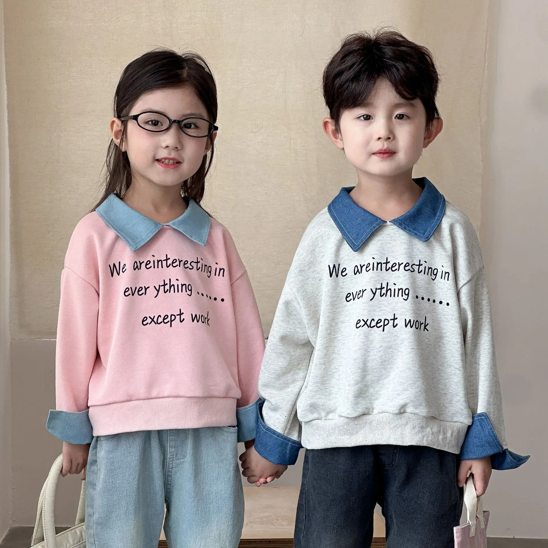 

Autumn Baby Girls T-shirt Letter Printed Splicing Color Turn Down Collar Toddler Girls Tops Long Sleeves Casual 1-8Y Girls Shirt