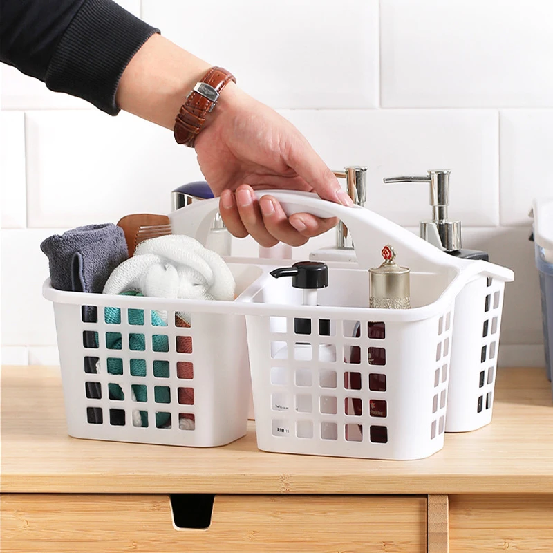 Portable Shower Basket With Compartments Durable Bathroom Hollow Out Storage Basket Functional Toilet Washing Basket