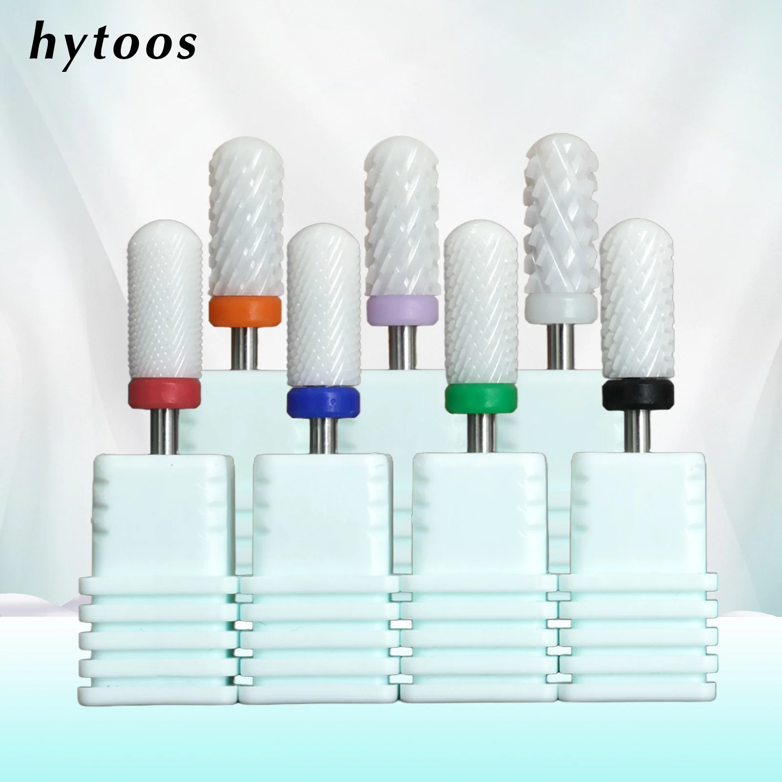 HYTOOS 6*13mm Safety Round Barrel White Ceramic Nail Drill Bits for Remove Gel Polish Pro Manicure Drill Tool Nail Technicians