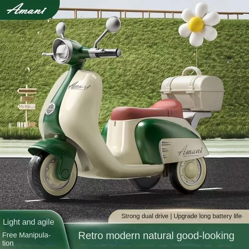 LazyChild Kids Electric Tricycle Motorcycle Baby Rechargeable Electric Car Mulan Car Dual Drive Remote Control With Storage