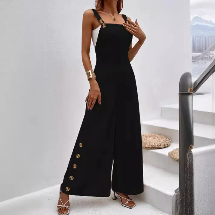 2024 Street Clothing New Women's Elegant Solid Color Sleeveless Casual Wide Leg jumpsuit YSS54-5