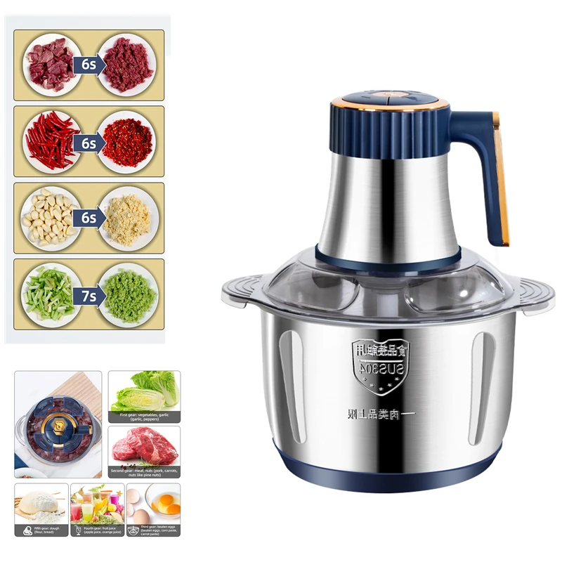 Household Electric Meat Grinder Food Chopper Processor 5L Meat Ginder Vegetable Fruit Slicer Kitchen Appliances Stainless Steel