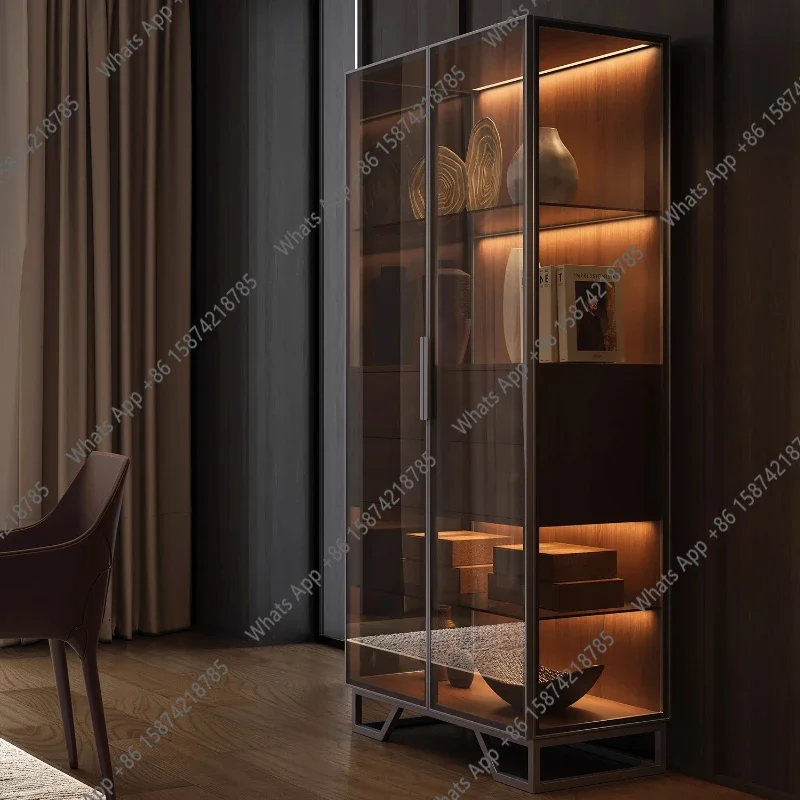 XX Z Modern Luxury Carbon Steel Plus Tempered Glass Display Cabinet Living Room Cabinets Storage Locker Cabinet Armoire Furnitu