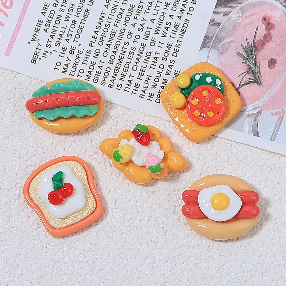 20Pcs Mini Simulation hot dog strawberry pie Resin Cabochon Flatbacks DIY Toast Kitchen Play Toys Miniature Dollhouse Accessorie