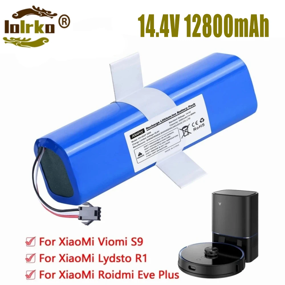 

12800mAh Rechargeable Li-ion Battery for XiaoMi Lydsto R1 Viomi S9 Roidmi Eve Plus Robot Vacuum Cleaner 14.4V 4S2P Battery Pack