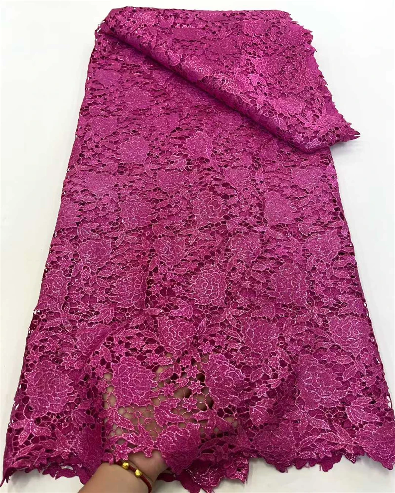 ผ้าลูกไม้คุณภาพสูงจากแอฟริกา ไนจีเรีย ผ้าไหมนม แต่งเลื่อม ผ้าลูกไม้กิปัวร์ สำหรับงานแต่งงาน งานปาร์ตี้ วัสดุสำหรับตัดเย็บ