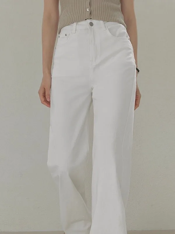 

Slimming High Waist Straight Leg White Denim Jeans Women's Summer Thin Faionable Wide Leg Long Pants Versatile Casual Trousers