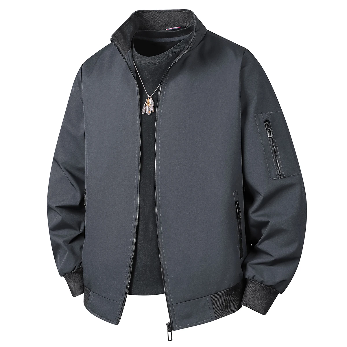 

Мужская куртка на молнии с воротником-стойкой и универсальным карманом, ребристыми манжетами, повседневный стиль для повседневного ношения и активного отдыха