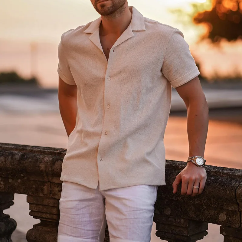 Camisa Formal con botones para hombre, ropa de calle informal, Tops de manga corta con solapa, primavera y verano, 2023