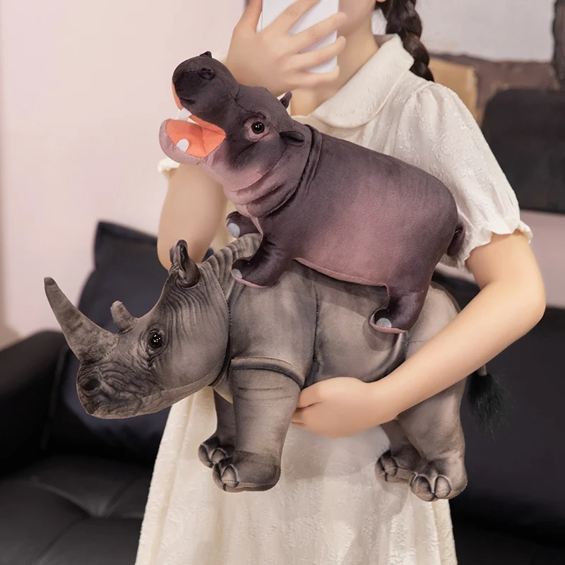 Bonito real elevador rinoceronte brinquedos de pelúcia engraçado imitação hipopótamo brinquedos de pelúcia animais gigantes plushie presente do feriado festa decoração