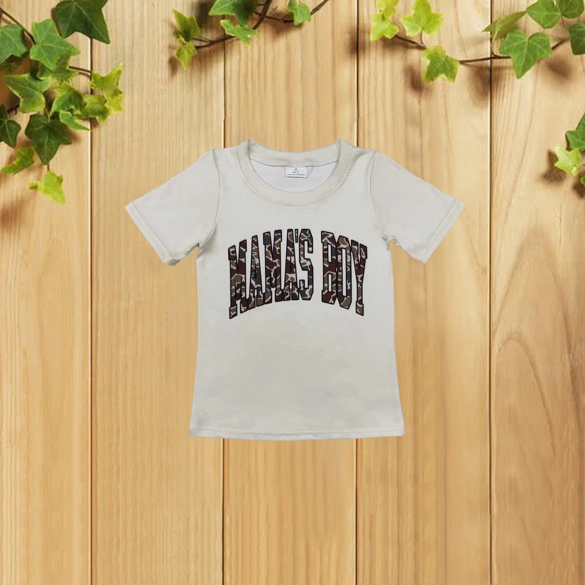 

9.4 Mama's Boy Camouflage Letter Short Sleeve Children's Summer Top Beige Kids' T-Shirt Comfortable Breathable Summer Wear