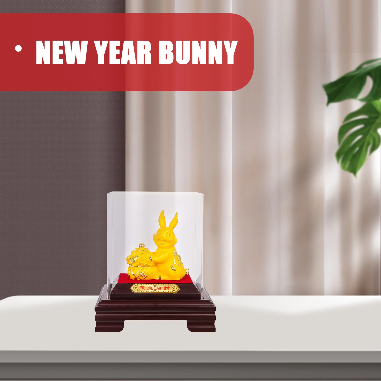 

Desktop Golden Rabbit Ornaments Animal Flocked Bunny Decor Base Plastic Decoration