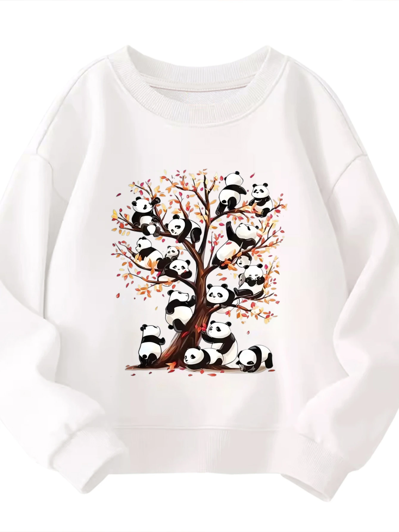 

Детский свитшот с круглым вырезом, дерево панды с осенними листьями, белый пуловер с милыми животными для мальчиков и девочек, белый пуловер с рисунком для развлечений на открытом воздухе