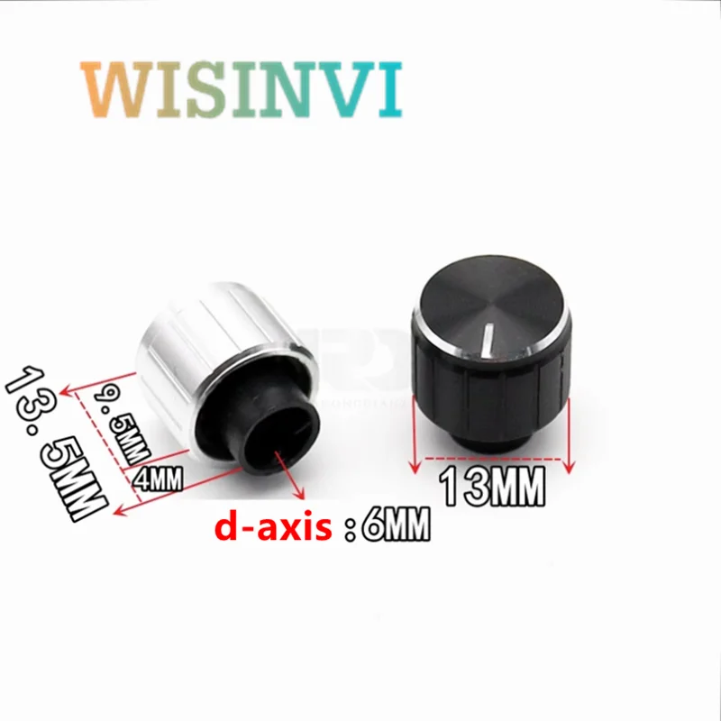 2PCS 13X13 Aluminum alloy half shaft potentiometer knob cap  Amplifier volume adjustment knob Handle protrusion 4mm  Hole 6MM