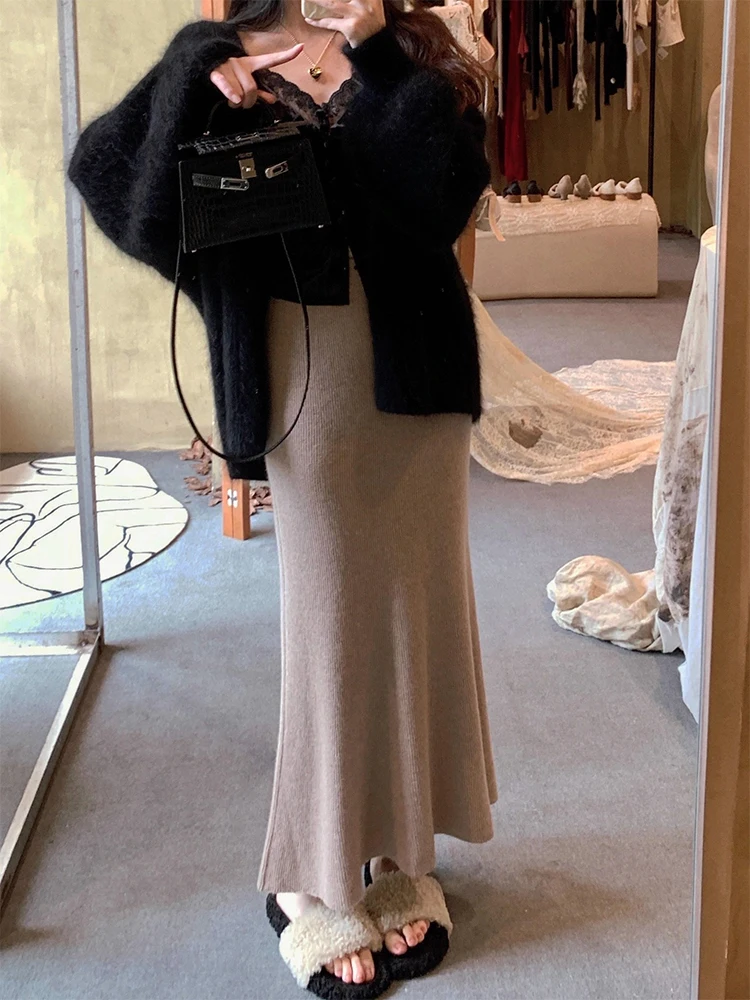 

Emily Clud Recommended Knitted Fish Tail Half Skirt Women's Autumn Winter High Waist Slimming Bodycon Long Skirt plus Size