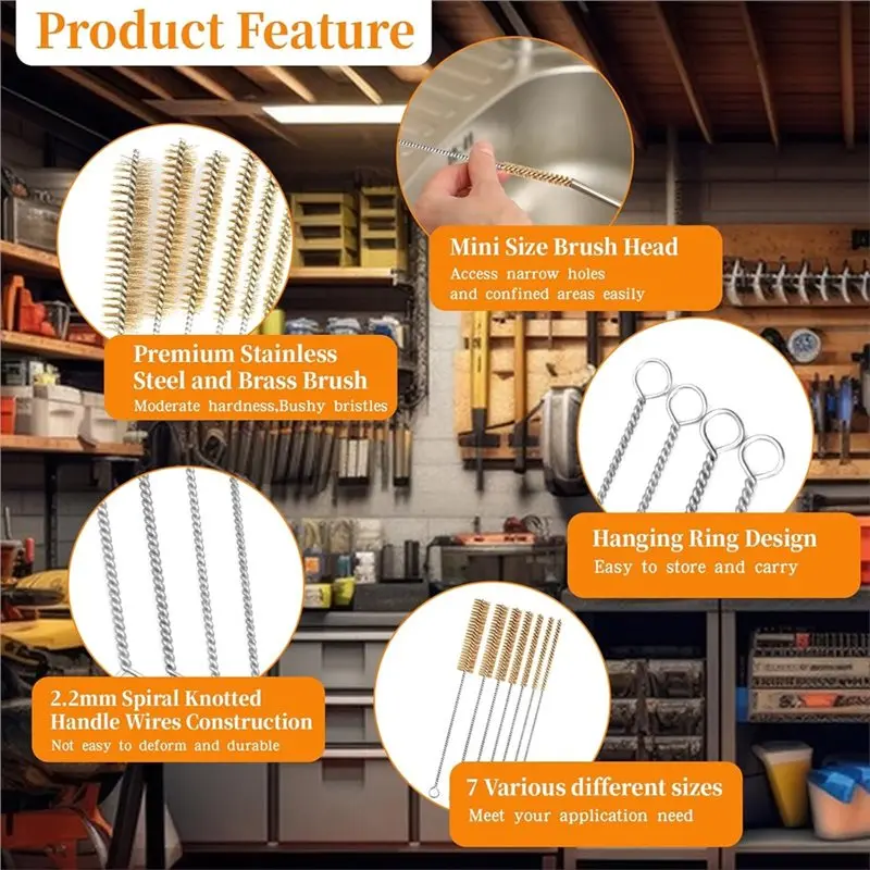 A74E-Brass Wire Brush Set 9Pcs Round Wire Brushes Tube Cleaning Brush 12