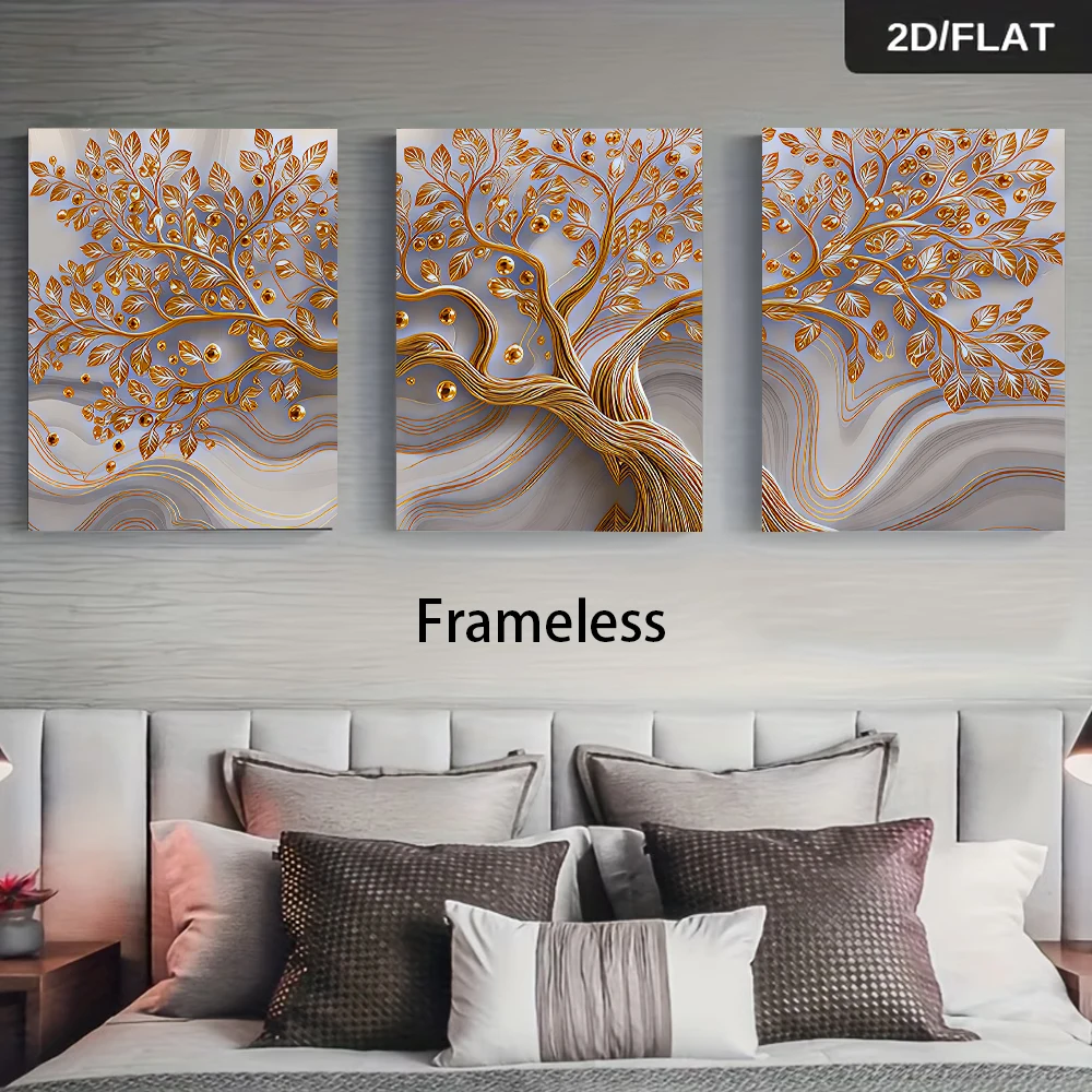 3PCS Frameless,1 set of modern triptych decorative paintings, abstract art paintings for living room sofa background wall, 2D fl