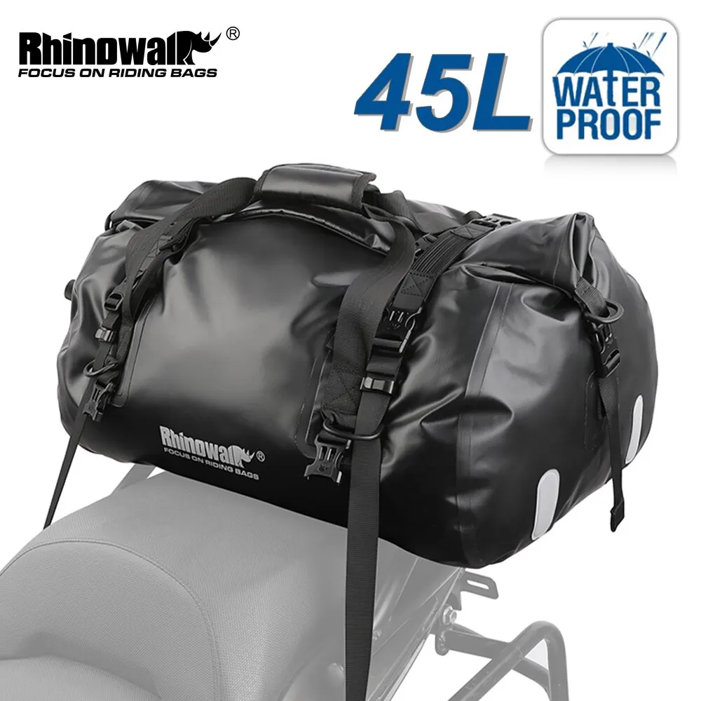 Rhinowalk Motorcycle Bag 45L Waterproof PVC Tail Saddle Bag Durable Dry Luggage Outdoor Bag Motorbike Rear Seat Bag Accessory