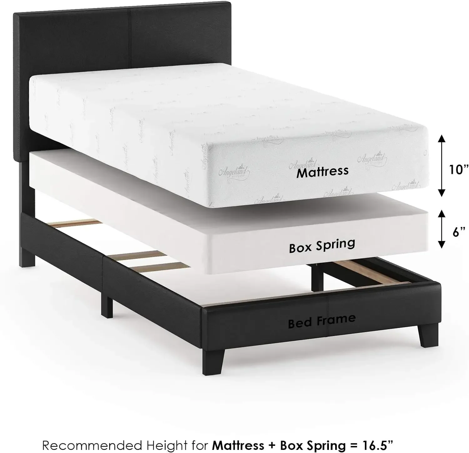 Twin PU Leather Upholstered Platform, Headboard Fill with Foam, Lightweight, Sturdy & Durability, Squeak Resistant, Black