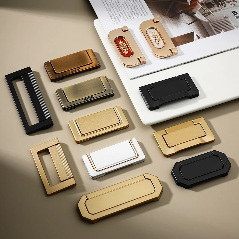 Simple flat concealed buckle drawer cabinet handle invisible flat-mounted gusset furniture hardware aluminum alloy handle