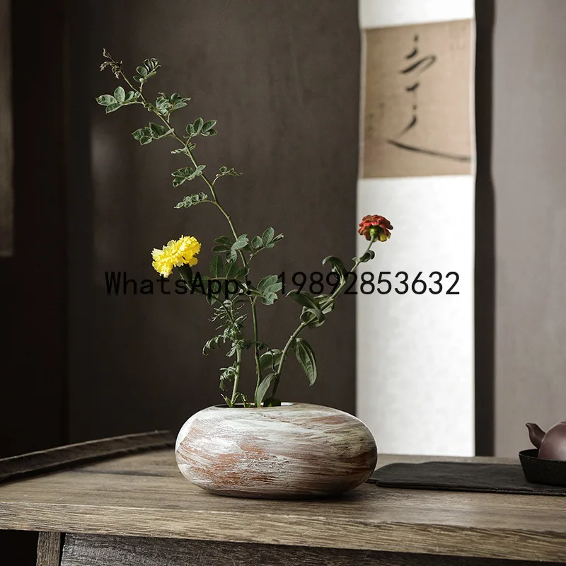 Potted Pot Ellipse Ceramic Flowerpot Vase Pebble Shape Flower Arranger Bonsai Accessories Home Decoration Succulent Pots Vases