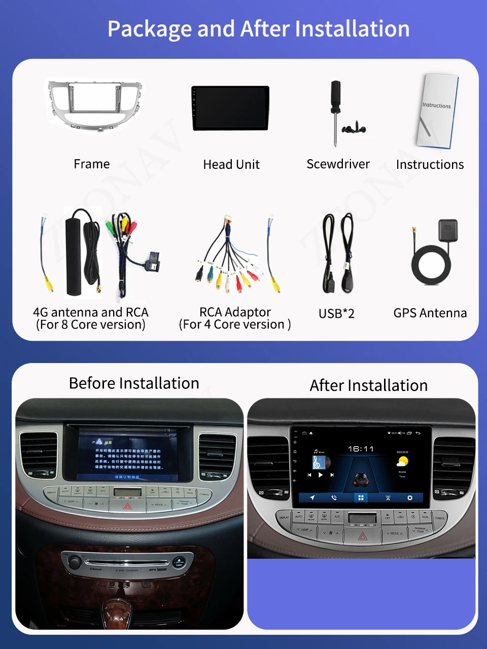 Radio Android untuk Hyundai Rohens Genesis 2008-2013 pemutar Media Mobil GPS Navi Headunit Carplay Android Auto mendukung kamera 360