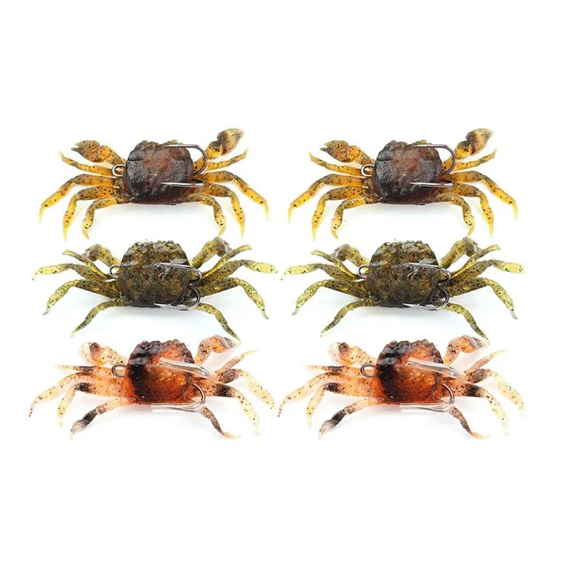 6 ชิ้นปูตกปลา Lure Kit,จําลองปูเหยื่อประดิษฐ์ปลาเหยื่อ Sharp Hook, 3D Soft Sea Crankbaits ร้อน
