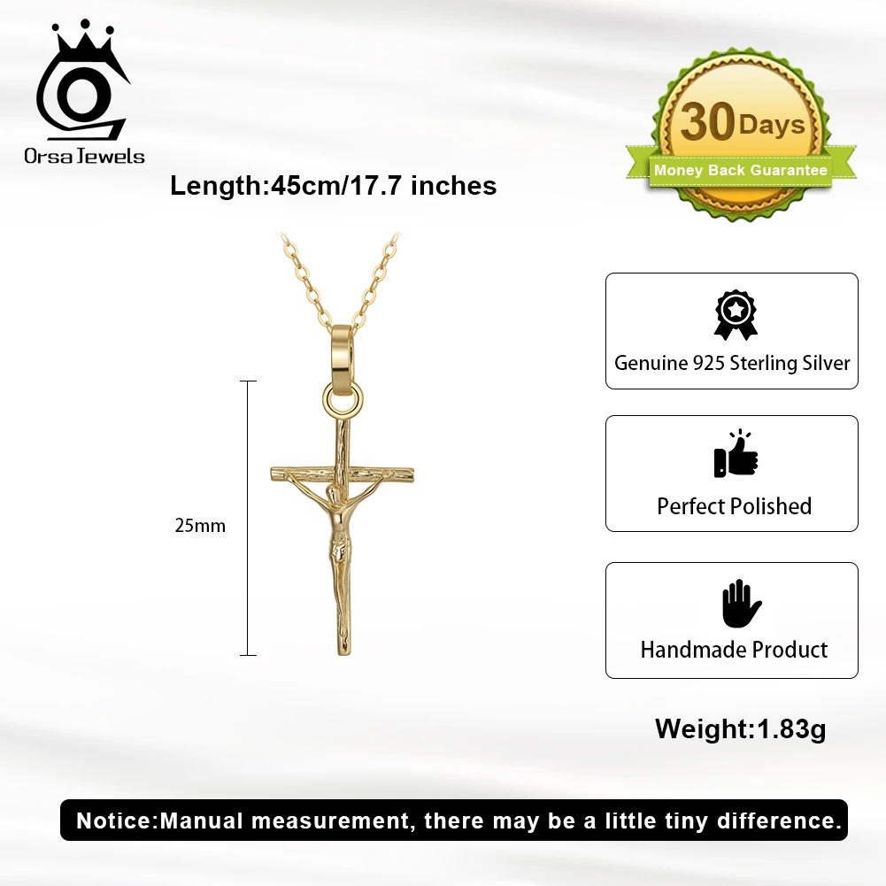 ORSA JEWELS Classic 925 sterling Silver Jesus Pendant Necklace for Women Christian Prayer Religious Cross Jewelry SAPN39